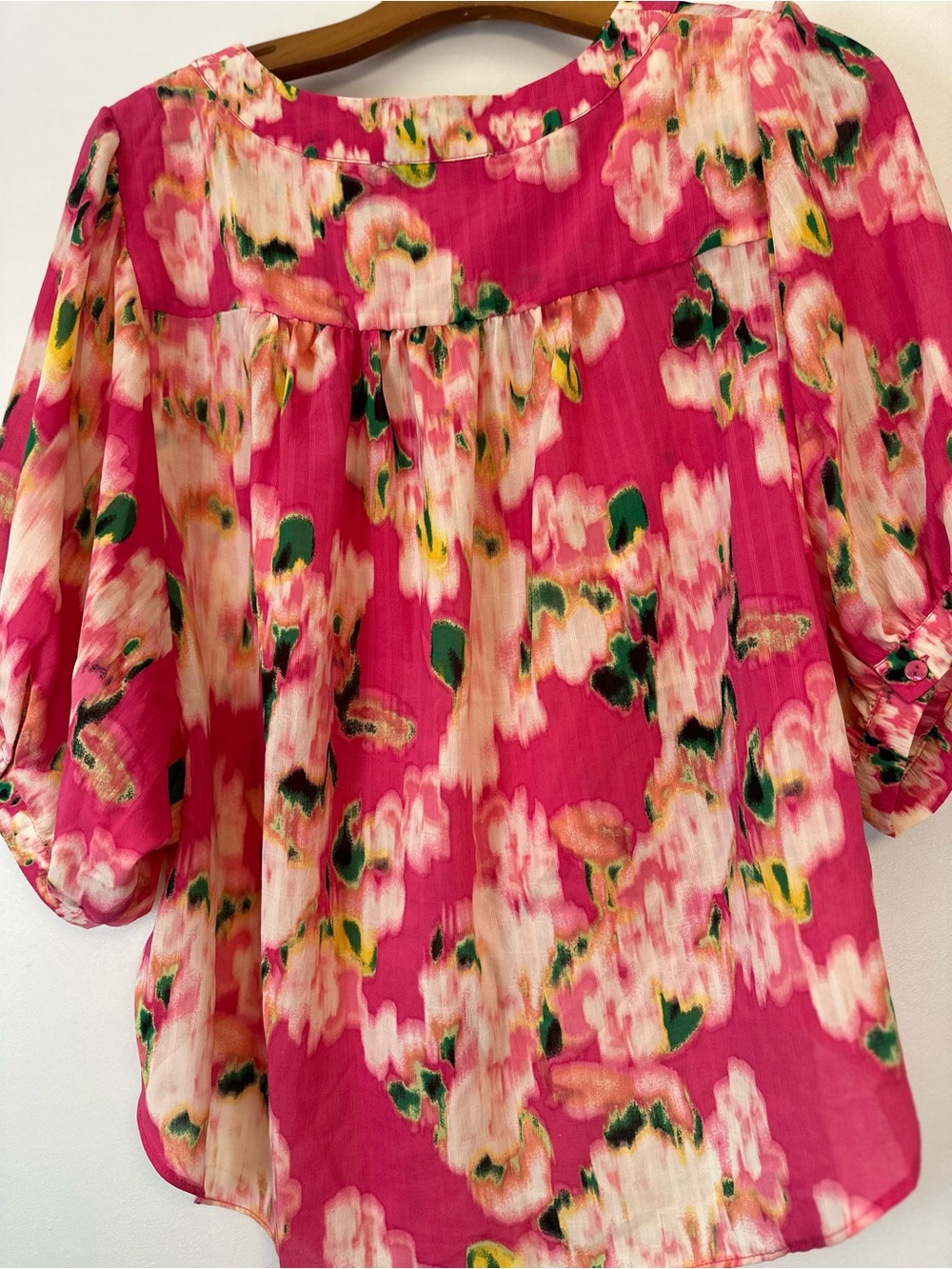 Rose & Olive Hot Pink Floral Tie-Front Blouse - Picture 5 of 5